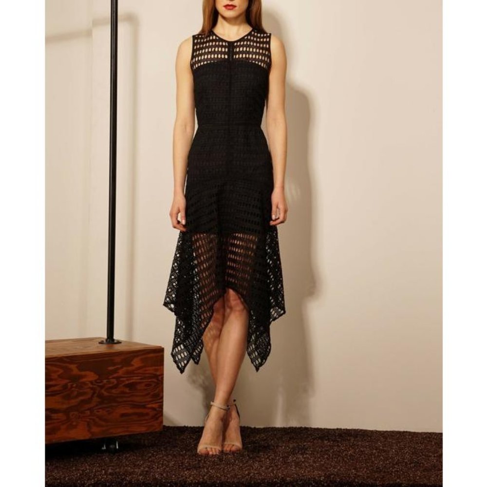 Adalyn Rae Black Lace Handkerchief Hem Dress sz Small